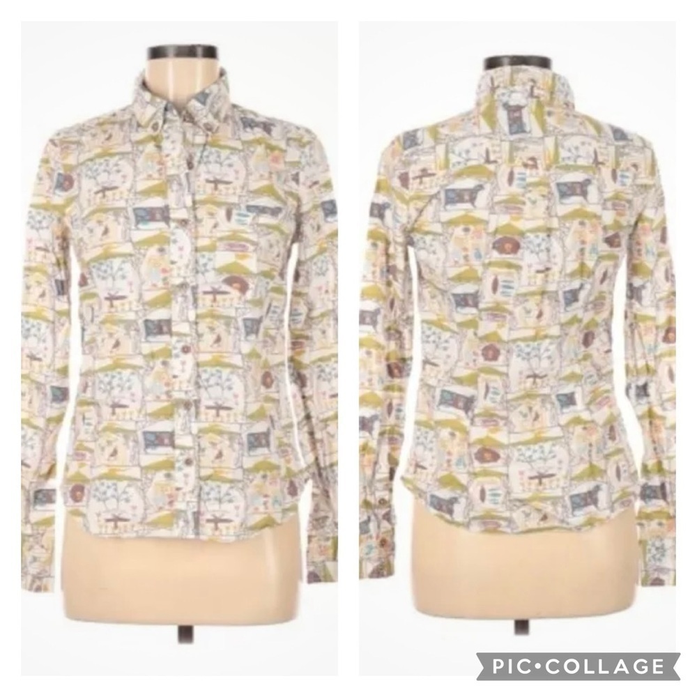 ANTHROPOLOGIE ODILLE Women’s Whimsical Print TARPAN FAM COUNTRY FAIR Blouse Sz 0